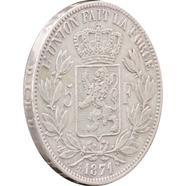 Серебряная монета Леопольд II 5 франков 1871 год Бельгия