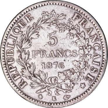 Срібна монета 5 франків 1876 Франція