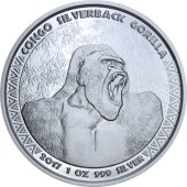 Срібна монета 1oz Сільвербек Горила 5000 франків КФА 2017 Конго