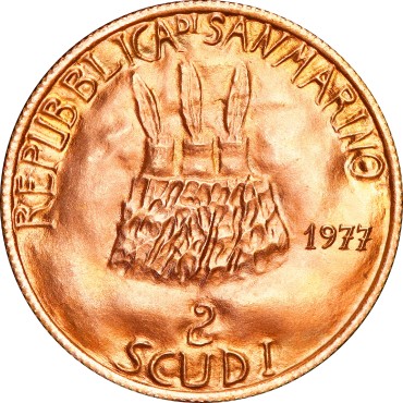 Набір золотих монет Демократія 1 скудо і 2 скудо 1977 Сан-Марино