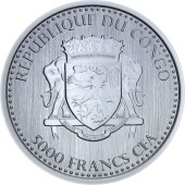 Серебряная монета 1oz Сильвербэк Горилла 5000 франков КФА 2015 Конго