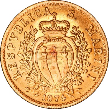 Набор золотых монет Возобновление Чеканки 1 скудо и 2 скудо 1974 Сан-Марино