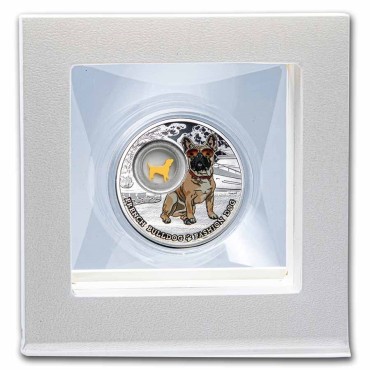 Срібна монета Кращі Друзі Людини: Французький Бульдог 1000 франків КФА 2022 Камерун (кольорова)