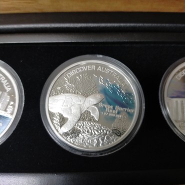 Набор серебряных монет 5шт. 1oz Открывая Австралию 1 доллар 2006 Австралия (цветные, пруф)