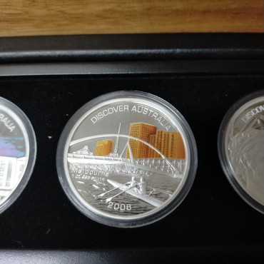 Набор серебряных монет 5шт. 1oz Открывая Австралию 1 доллар 2006 Австралия (цветные, пруф)