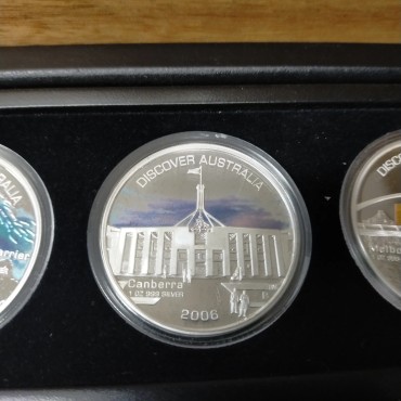Набор серебряных монет 5шт. 1oz Открывая Австралию 1 доллар 2006 Австралия (цветные, пруф)