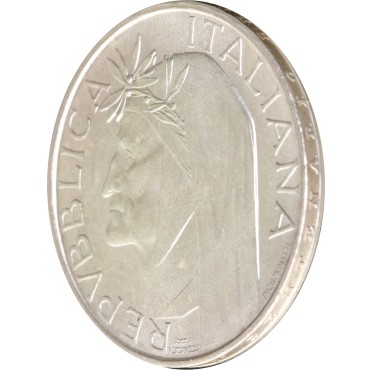 Серебряная монета 700 лет со Дня Рождения Данте Алигьери 500 лир 1965 Италия