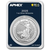 Серебряная монета 1oz Британия 2 английских фунта 2025 Великобритани (MintDirect® Premier + PCGS FS®)