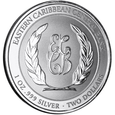 Серебряная монета 1oz Антигуа и Барбуда 2 доллара 2023 Восточные Карибы