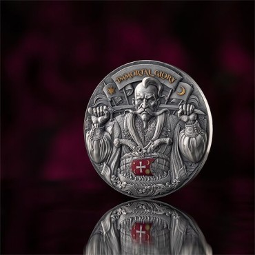 Серебряная монета 2oz Бессмертная Слава 10 седи 2025 Гана (цветная, antique)