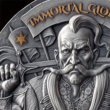 Серебряная монета 2oz Бессмертная Слава 10 седи 2025 Гана (цветная, antique)