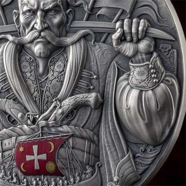 Серебряная монета 2oz Бессмертная Слава 10 седи 2025 Гана (цветная, antique)