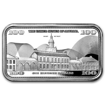 Серебряный раунд 1oz Купюра 100$ Бен Франклин США