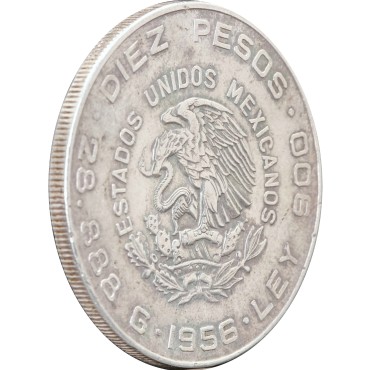 Серебряная монета 10 песо 1956 Мексика