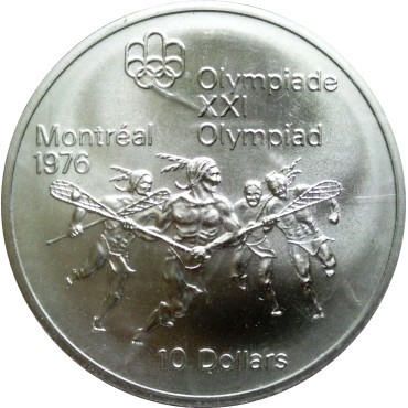 Срібна монета Лакросс "Олімпіада 1976 у Монреалі" 10 доларів 1974 Канада