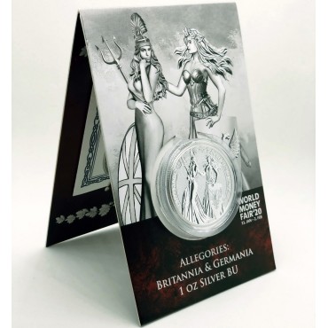 Срібна монета 1oz Алегорії Німеччини та Британії 5 Марок 2019 Німеччина "Limited Edition for WORLD MONEY FAIR'20"