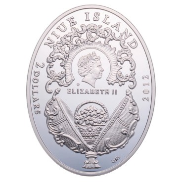 Серебряная монета Императорское Яйцо Фаберже 2 доллара 2012 Ниуэ
