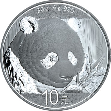 Серебряная монета 30g Китайская Панда 10 юань 2018 Китай