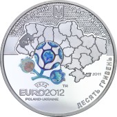 Серебряная монета 1oz Финальный Турнир Чемпионата Европы по Футболу 2012 "город Львов" 10 гривен 2012 Украина