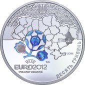 Серебряная монета 1oz Финальный Турнир Чемпионата Европы по Футболу 2012 "город Донецк" 10 гривен 2012 Украина