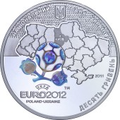 Серебряная монета 1oz Финальный Турнир Чемпионата Европы по Футболу 2012 "город Киев" 10 гривен 2012 Украина