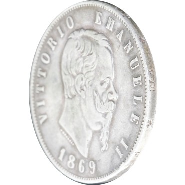 Серебряная монета 5 лир 1869 Италия