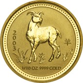 Золота монета 1/10oz Рік Кози 15 доларів 2003 Австралія