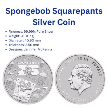 Серебряная монета 1oz Губка Боб Квадратные Штаны 25 лет 1 доллар 2024 Тувалу