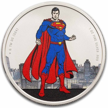 Серебряная монета 1oz Супермен 5 долларов 2024 Самоа (цветная)