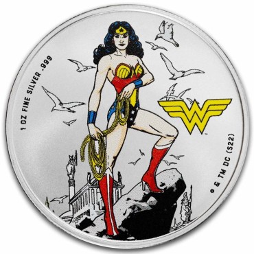 Срібна монета 1oz Чудо-Жінка 5 доларів 2024 Самоа (кольорова)
