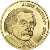 Золотая монета 1/25oz Альберт Эйнштейн 5 долларов Северные Марианские Острова 2004
