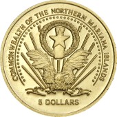 Золотая монета 1/25oz Альберт Эйнштейн 5 долларов Северные Марианские Острова 2004
