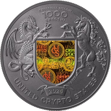 Срібна монета 1oz Крила Свободи 1000 Сатоші 2025 Сполучені Крипто Штати (позолота)