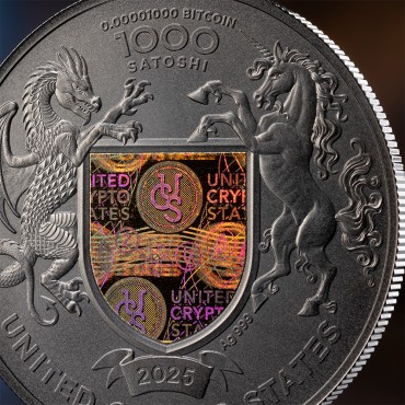 Срібна монета 1oz Крила Свободи 1000 Сатоші 2025 Сполучені Крипто Штати (позолота)