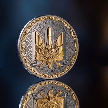 Серебряная монета 1oz Крылья Свободы 1000 Сатоши 2025 Соединенные Крипто Штаты (позолота)