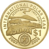 Золотая монета 1/25oz Международный Полярный Год 1 доллар Новая Зеландия 2007