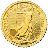 Золота монета 1/10oz Британія 10 англійських фунтів 2025 Великобританія (Король Карл III)