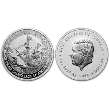 Серебряная монета 1oz Кингстон 1 доллар 2024 Тувалу (MD Premier + PCGS FirstStrike®)