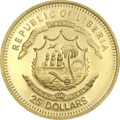 Золотая монета 1/25oz Папа Бенедикт XVI 25 долларов Либерия 2005