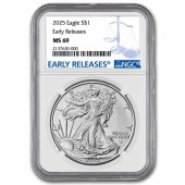 Серебряная монета 1oz Американский Орел 1 доллар 2025 США (NGC MS69, Early Releases)