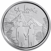 Серебряная монета 1oz Сент-Люсия 2 доллара 2022 Восточные Карибы