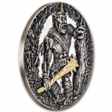 Серебряная монета 2oz Циклоп 2000 франков КФА 2021 Камерун (позолота, Antique Finish)