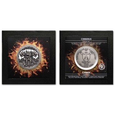 Срібна монета 2oz Цербер 2000 франків КФА 2021 Камерун (кольорова, Antique Finish)