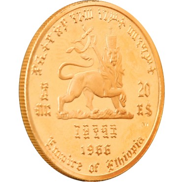 Золотая монета 75 лет со Дня Рождения и 50 лет Восшествию На Престол Императора Хайле Селассие I 20 быров 1966 Эфиопия