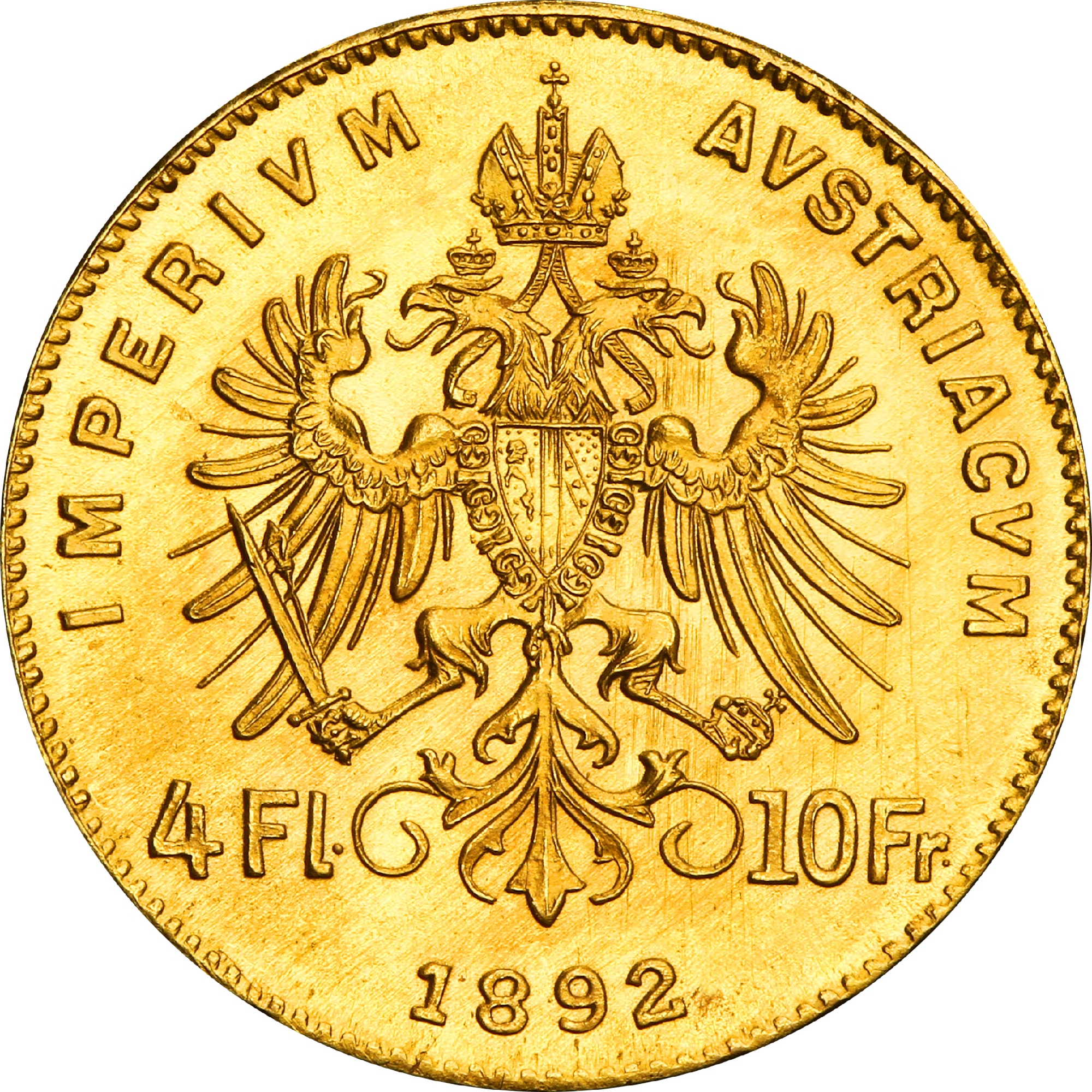 Купити-Золота монета 4 Флоріна/10 Франків 1892 Австрія (рестрайк