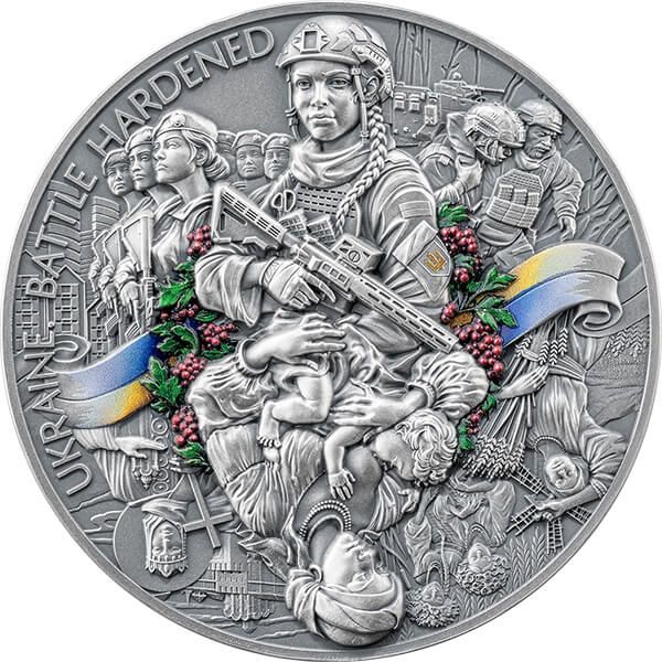 Купити-Срібна монета 2oz Україна. Загартована У Боях 2.0 10 седи